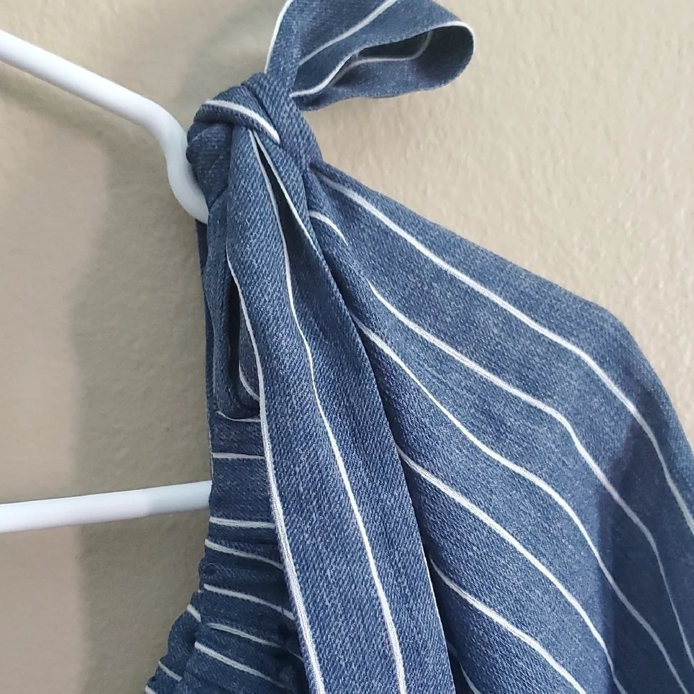 AUW Denim Blue and White Striped Jumper Pants - Picture 4 of 11